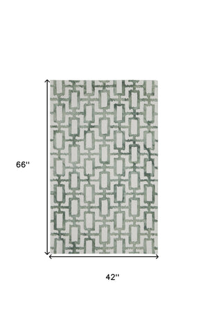 Homeroots 4' X 6' Ivory And Green Wool Geometric Tufted Handmade Area Rug Ivory,Green Wool 511098