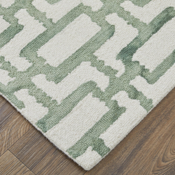 Homeroots 4' X 6' Ivory And Green Wool Geometric Tufted Handmade Area Rug Ivory,Green Wool 511098
