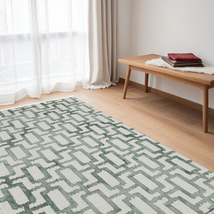 Homeroots 5' X 8' Green And Ivory Wool Geometric Hand Tufted Area Rug Ivory,Green Wool 511099