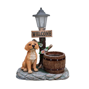 English Elm Labrador Solar Garden Statue with Led Glow and Built-in Succulent Planter Basin W5398P464237
