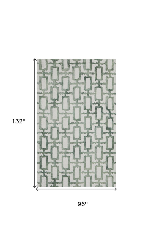 Homeroots 8' X 11' Ivory And Green Wool Geometric Tufted Handmade Area Rug Ivory,Green Wool 511100