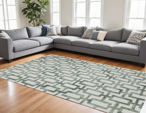 Homeroots 8' X 11' Ivory And Green Wool Geometric Tufted Handmade Area Rug Ivory,Green Wool 511100