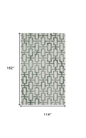Homeroots 10' X 13' Ivory And Green Wool Geometric Tufted Handmade Area Rug Ivory,Green Wool 511101