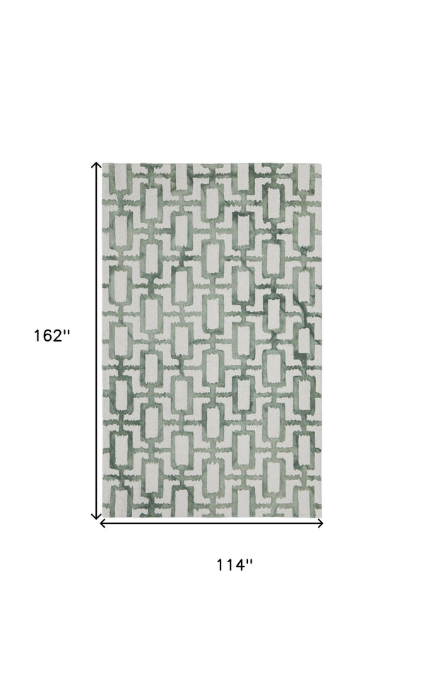 Homeroots 10' X 13' Ivory And Green Wool Geometric Tufted Handmade Area Rug Ivory,Green Wool 511101