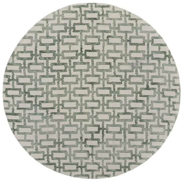 Homeroots 10' Ivory And Green Round Trellis Hand Tufted Area Rug Ivory,Green Wool Blend 511102