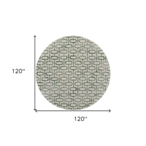 Homeroots 10' Ivory And Green Round Trellis Hand Tufted Area Rug Ivory,Green Wool Blend 511102