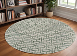 Handmade Geometric Wool Area Rug - Elegant Ivory and Green Design for Stylish Living Spaces