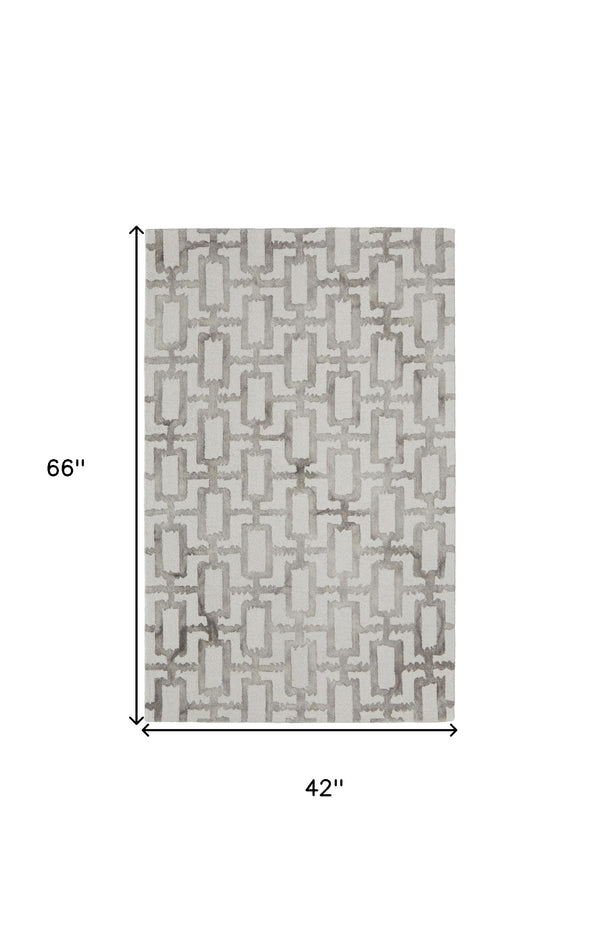 Homeroots 4' X 6' Ivory And Taupe Wool Geometric Tufted Handmade Area Rug Ivory,Taupe Wool 511104
