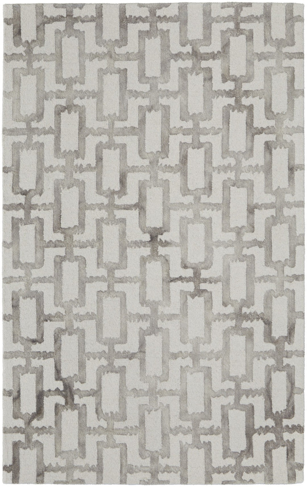 HomeRoots 4' Handmade Wool Area Rug with Geometric Ivory and Green Design – Perfect for Modern Spaces 5' X 8' 511105