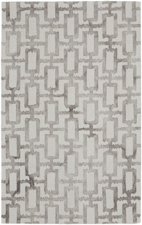 Homeroots 5' X 8' Ivory And Taupe Wool Geometric Tufted Handmade Area Rug Ivory,Taupe Wool 511105