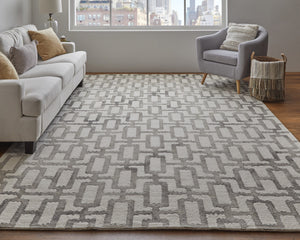 Homeroots 5' X 8' Ivory And Taupe Wool Geometric Tufted Handmade Area Rug Ivory,Taupe Wool 511105