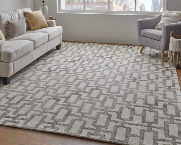 Homeroots 5' X 8' Ivory And Taupe Wool Geometric Tufted Handmade Area Rug Ivory,Taupe Wool 511105