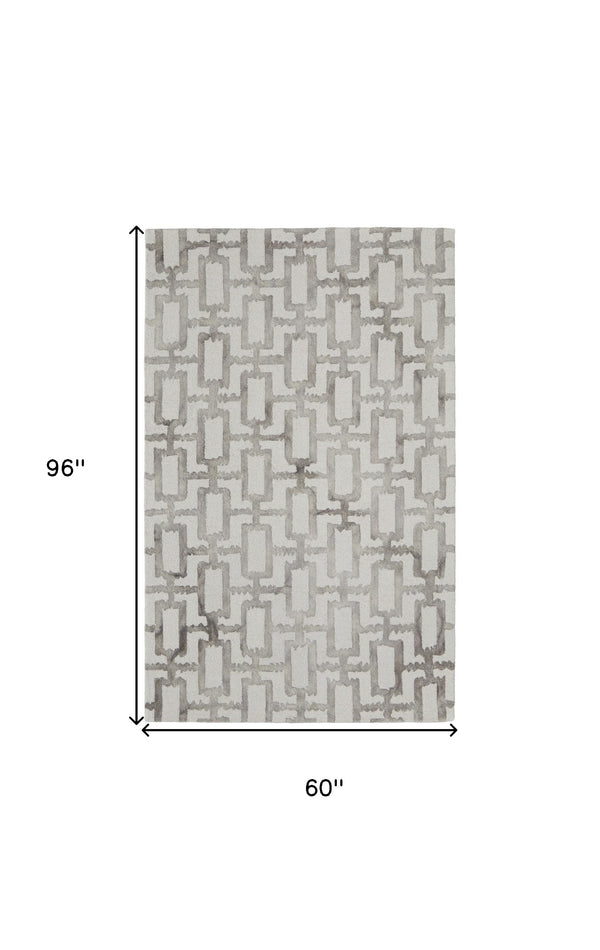 Homeroots 5' X 8' Ivory And Taupe Wool Geometric Tufted Handmade Area Rug Ivory,Taupe Wool 511105
