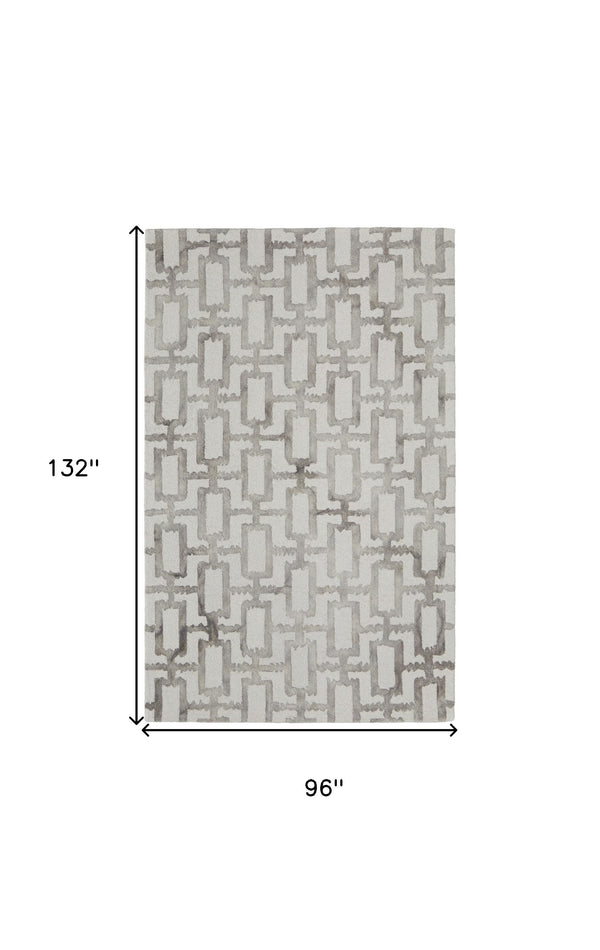 Homeroots 8' X 11' Ivory Wool Geometric Hand Tufted Non Skid Area Rug Ivory,Taupe Wool 511106