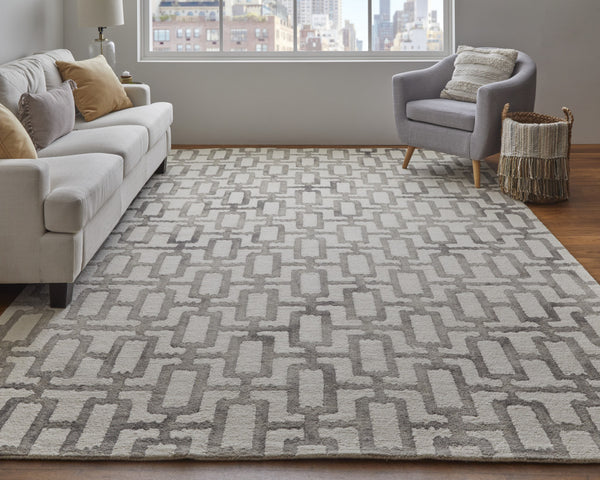 Homeroots 8' X 11' Ivory Wool Geometric Hand Tufted Non Skid Area Rug Ivory,Taupe Wool 511106