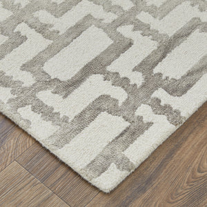 Homeroots 8' X 11' Ivory Wool Geometric Hand Tufted Non Skid Area Rug Ivory,Taupe Wool 511106