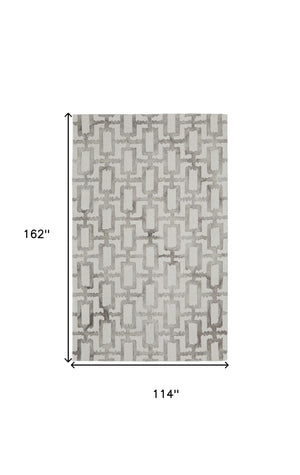 HomeRoots 4' Handmade Wool Area Rug with Geometric Ivory and Green Design – Perfect for Modern Spaces 10' X 13' 511107