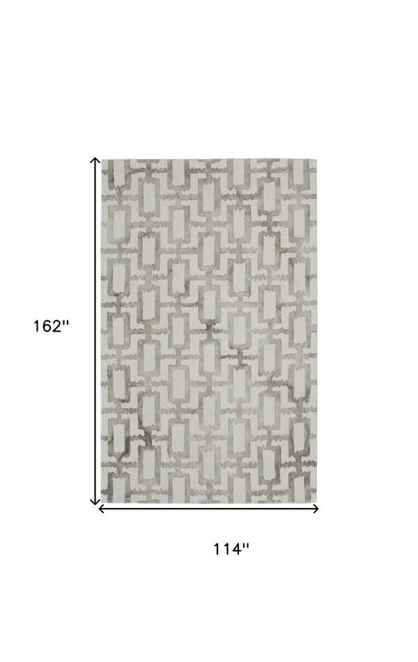HomeRoots 4' Handmade Wool Area Rug with Geometric Ivory and Green Design – Perfect for Modern Spaces 10' X 13' 511107