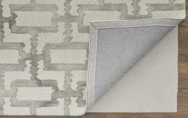 Homeroots 10' X 13' Ivory And Taupe Wool Geometric Tufted Handmade Area Rug Ivory,Taupe Wool 511107