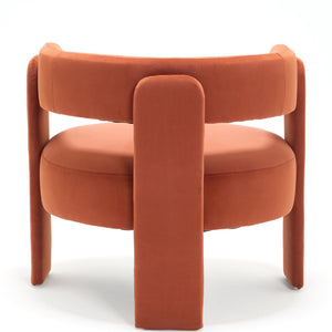 English Elm Accent Chair Velvet Upholstered Mid Century Modern Seat with Tapered Wood Legs for Any Room Orange W3244P417189