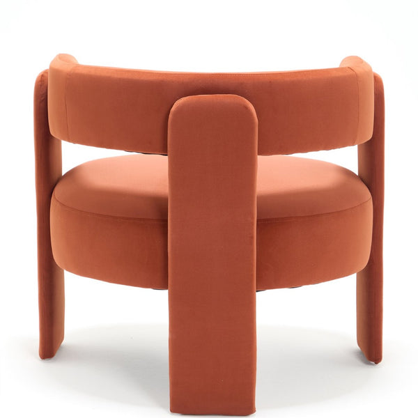 English Elm Accent Chair Velvet Upholstered Mid Century Modern Seat with Tapered Wood Legs for Any Room Orange W3244P417189