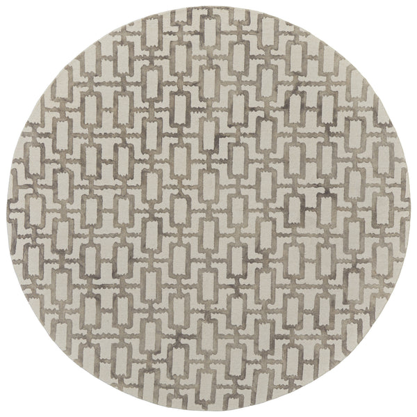 Homeroots 10' Ivory And Tan Round Trellis Hand Tufted Area Rug Ivory,Taupe Wool Blend 511108