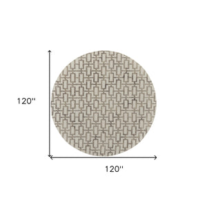 Homeroots 10' Ivory And Tan Round Trellis Hand Tufted Area Rug Ivory,Taupe Wool Blend 511108