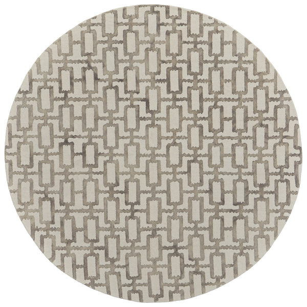 Homeroots 10' Ivory And Tan Round Trellis Hand Tufted Area Rug Ivory,Taupe Wool Blend 511108