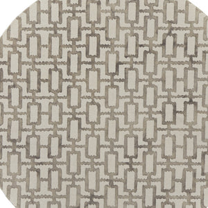 Homeroots 10' Ivory And Tan Round Trellis Hand Tufted Area Rug Ivory,Taupe Wool Blend 511108