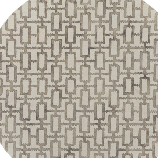 Homeroots 10' Ivory And Tan Round Trellis Hand Tufted Area Rug Ivory,Taupe Wool Blend 511108