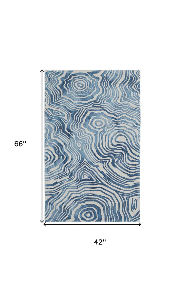 HomeRoots 4' Blue and Ivory Wool Geometric Tufted Handmade Area Rug for a Stylish and Cozy Home Decor 4' X 6' 511110