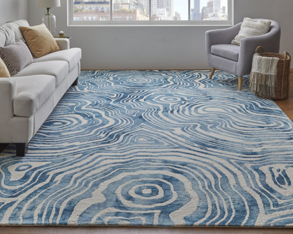 HomeRoots 4' Blue and Ivory Wool Geometric Tufted Handmade Area Rug for a Stylish and Cozy Home Decor 4' X 6' 511110