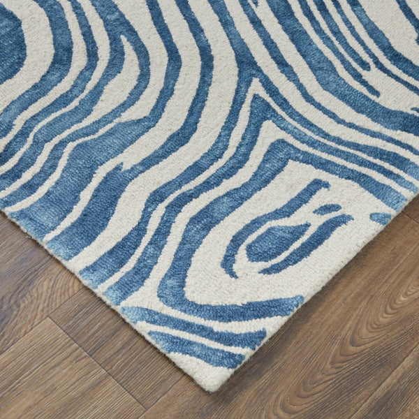 HomeRoots 4' Blue and Ivory Wool Geometric Tufted Handmade Area Rug for a Stylish and Cozy Home Decor 4' X 6' 511110