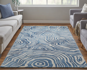 HomeRoots 4' Blue and Ivory Wool Geometric Tufted Handmade Area Rug for a Stylish and Cozy Home Decor 5' X 8' 511111