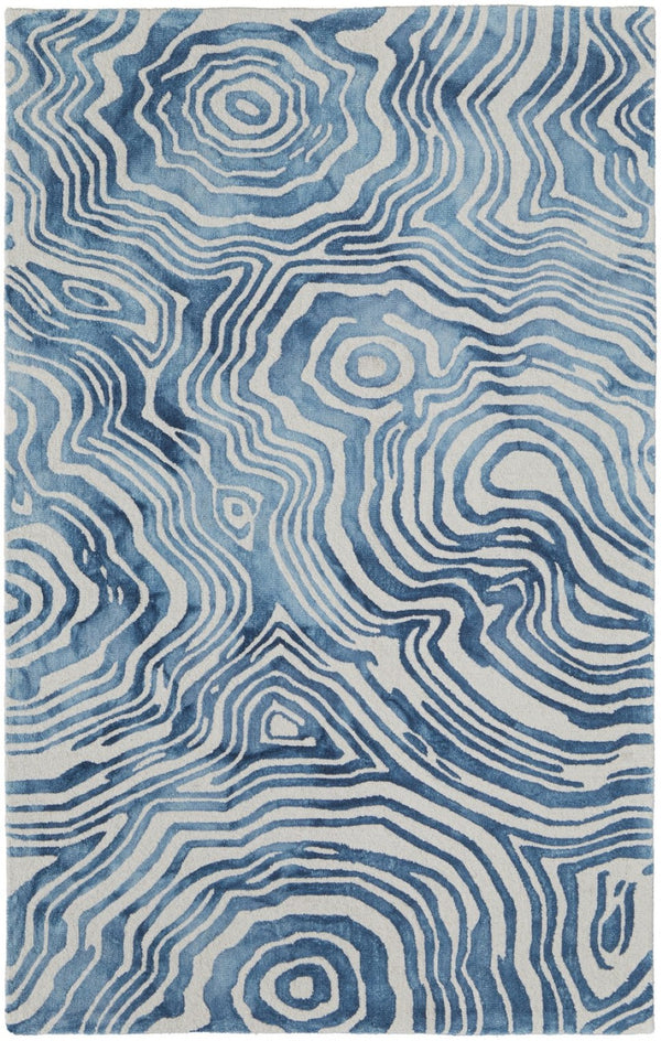 HomeRoots 4' Blue and Ivory Wool Geometric Tufted Handmade Area Rug for a Stylish and Cozy Home Decor 8' X 11' 511112