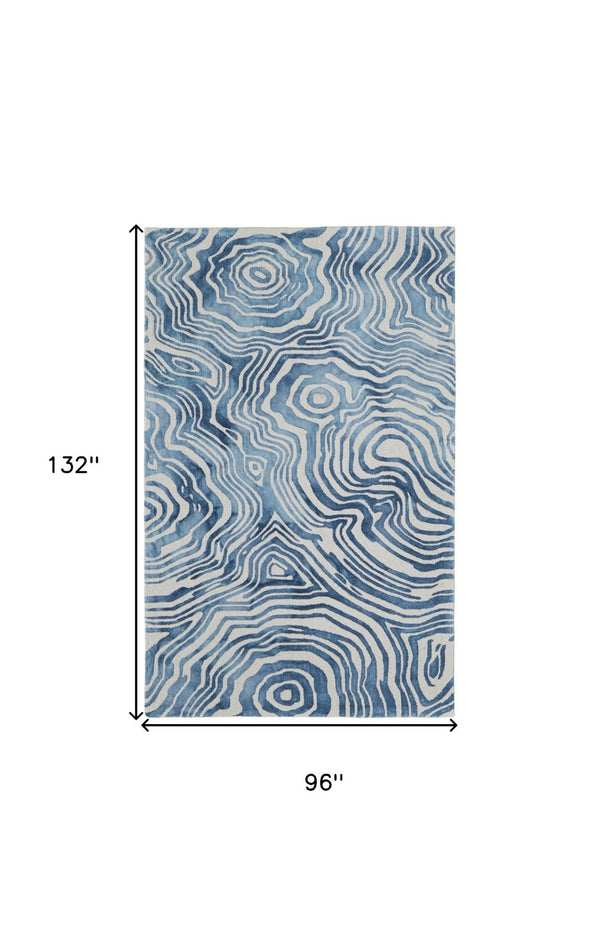 HomeRoots 4' Blue and Ivory Wool Geometric Tufted Handmade Area Rug for a Stylish and Cozy Home Decor 8' X 11' 511112