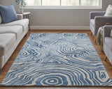 Homeroots 8' X 11' Blue And Ivory Wool Geometric Hand Tufted Non Skid Area Rug  Wool 511112