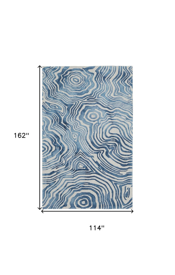 HomeRoots 4' Blue and Ivory Wool Geometric Tufted Handmade Area Rug for a Stylish and Cozy Home Decor 10' X 13' 511113