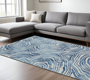 HomeRoots 4' Blue and Ivory Wool Geometric Tufted Handmade Area Rug for a Stylish and Cozy Home Decor 10' X 13' 511113