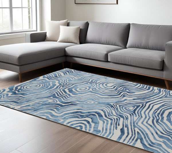 HomeRoots 4' Blue and Ivory Wool Geometric Tufted Handmade Area Rug for a Stylish and Cozy Home Decor 10' X 13' 511113