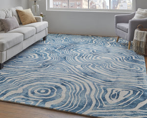 HomeRoots 4' Blue and Ivory Wool Geometric Tufted Handmade Area Rug for a Stylish and Cozy Home Decor 10' X 13' 511113