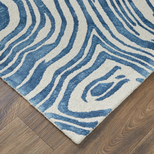 HomeRoots 4' Blue and Ivory Wool Geometric Tufted Handmade Area Rug for a Stylish and Cozy Home Decor 10' X 13' 511113