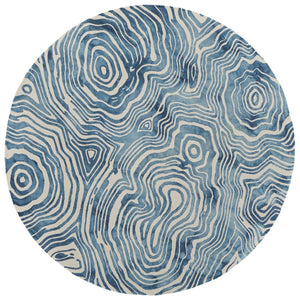 HomeRoots 4' Blue and Ivory Wool Geometric Tufted Handmade Area Rug for a Stylish and Cozy Home Decor 10' Round 511114