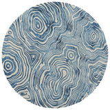 Homeroots 10' Ivory And Blue Round Geometric Hand Tufted Area Rug  Wool Blend 511114