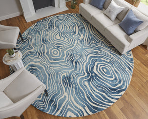 HomeRoots 4' Blue and Ivory Wool Geometric Tufted Handmade Area Rug for a Stylish and Cozy Home Decor 10' Round 511114