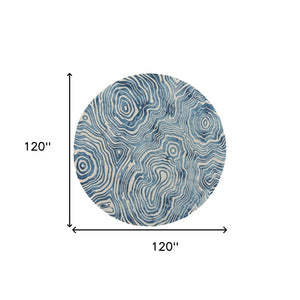 HomeRoots 4' Blue and Ivory Wool Geometric Tufted Handmade Area Rug for a Stylish and Cozy Home Decor 10' Round 511114