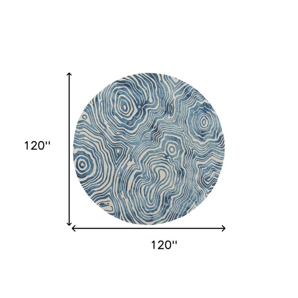 HomeRoots 4' Blue and Ivory Wool Geometric Tufted Handmade Area Rug for a Stylish and Cozy Home Decor 10' Round 511114