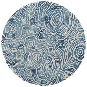 HomeRoots 4' Blue and Ivory Wool Geometric Tufted Handmade Area Rug for a Stylish and Cozy Home Decor 10' Round 511114
