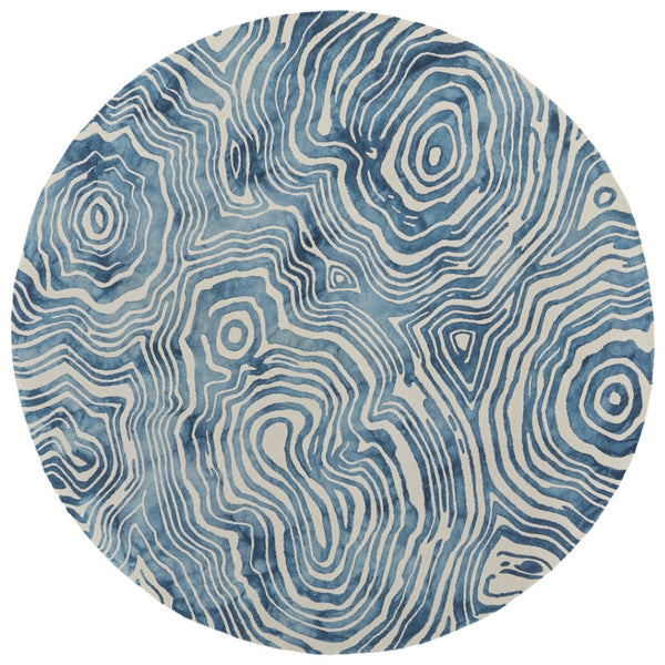 HomeRoots 4' Blue and Ivory Wool Geometric Tufted Handmade Area Rug for a Stylish and Cozy Home Decor 10' Round 511114