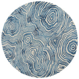 Homeroots 10' Ivory And Blue Round Geometric Hand Tufted Area Rug  Wool Blend 511114